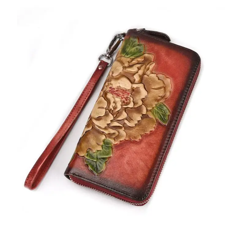 Vintage Flower Leather Long Zipper Clutch Wallet Card Holder Purse Handbag Coin Bag