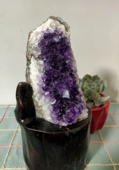 

529g Natural and beautiful amethyst crystal cluster amethyst from uruguary specimen amethyst Free wooden base