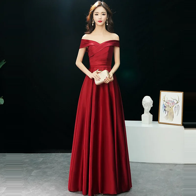

Simple Evening Dresses R228 Sexy Boat Neck Women Banquet Gowns 2020 Off The Shoulder Robe De Soiree A-Line Formal Vestidos