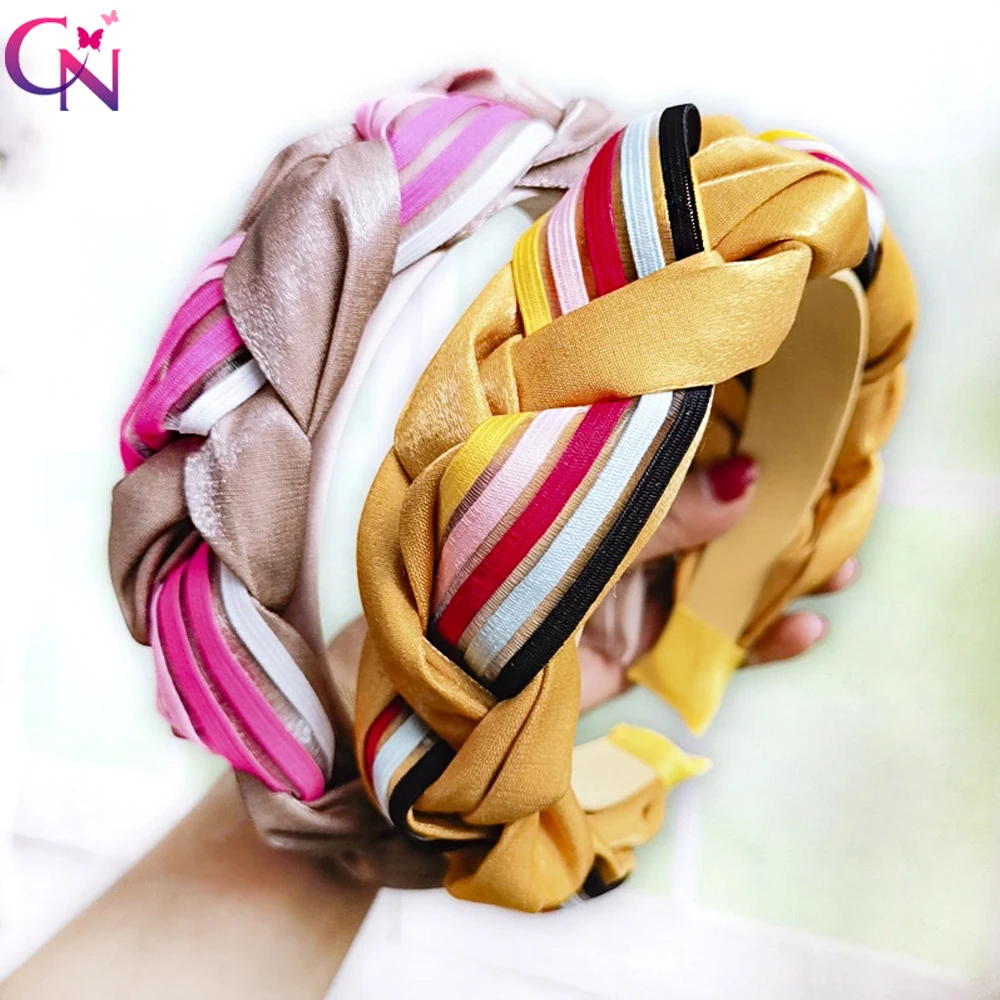 

CN Colorful Twist Braid Bezel Hairbands Elegant Thick Wide Headbands For Girls Daily Hair Hoop Headwear Women's Hair Accessories