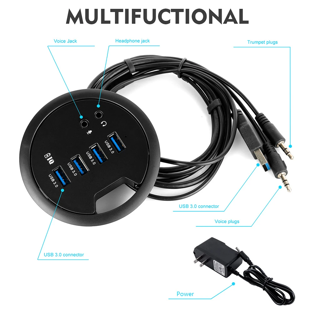 Usb Hub Montagem em Cubos de Mesa Usb 3.0 Hub com Adaptador de Alimentação Fone de Ouvido Microfone Porto para pc Tablet Usb 3.0 Divisor - Imagem 5