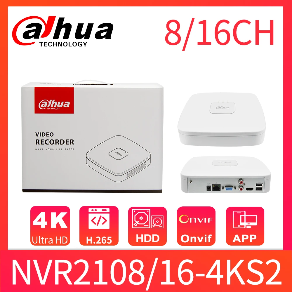 Dahua NVR 8CH 16CH 4K NVR NVR2108-4KS2 NVR2116-4KS2 Mini NVR Onvif Network Video Recorder H.265 HDMI Video Surveillance System