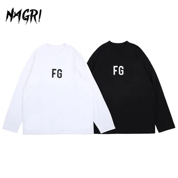 

Hip Hop Long Sleeve T shirt Men FG Graphic Letter Printed Solid Color Loose Pullover Casual Tee Men's Streetwear T-shirts