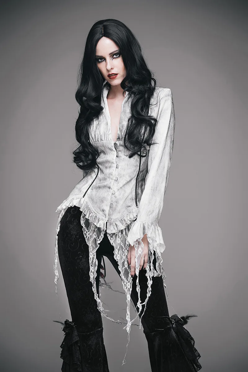 Gothic women's long-sleeved fringed Chiffon blouses Europe and America autumn and winter