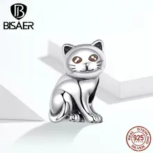 BISAER,, 925 пробы, серебро, животное, Симпатичная кошка, Очаровательные Подвески, подходят для женщин, очаровательные браслеты и ожерелья, ювелирные изделия GXC1305