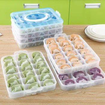 

P Portable Portable Four Layer Dumplings Box Plastic No Paste Bring Cover Mesh Division Refrigerator Fresh Box