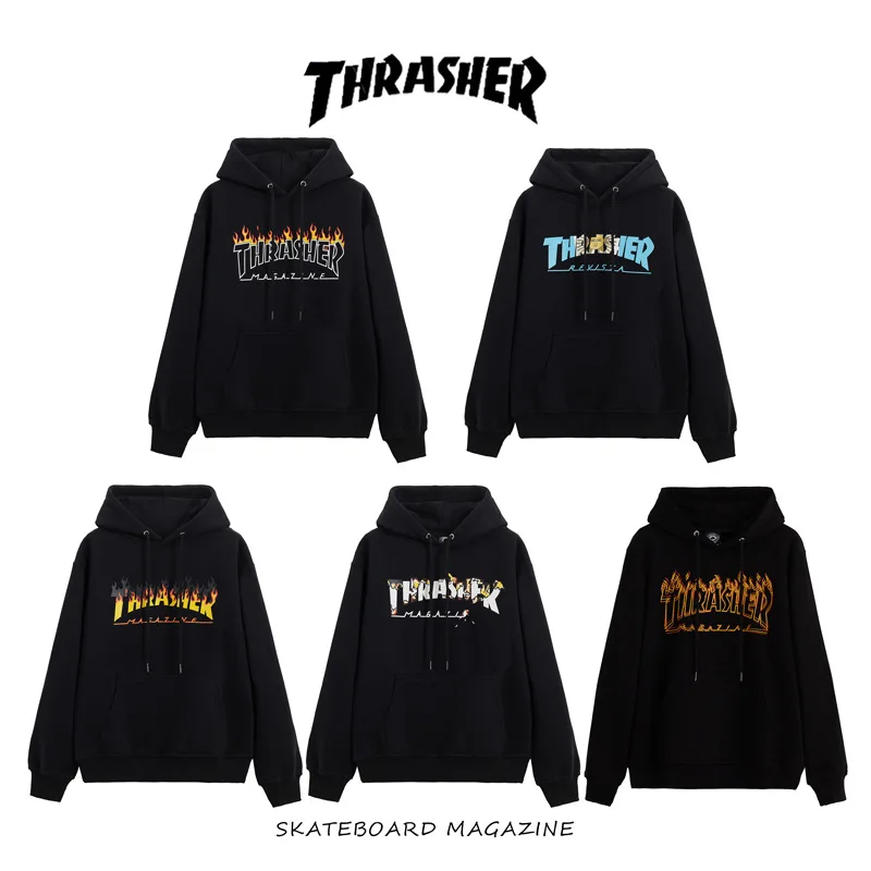 Классический Модный пуловер Thrasher с флисовой подкладкой Спортивная рубашка