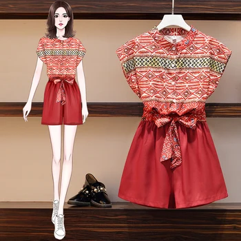 

Women's suit 2020 Xia Yangqi age reduction net red loose celebrity style wide leg shorts large size suit two-piece suit