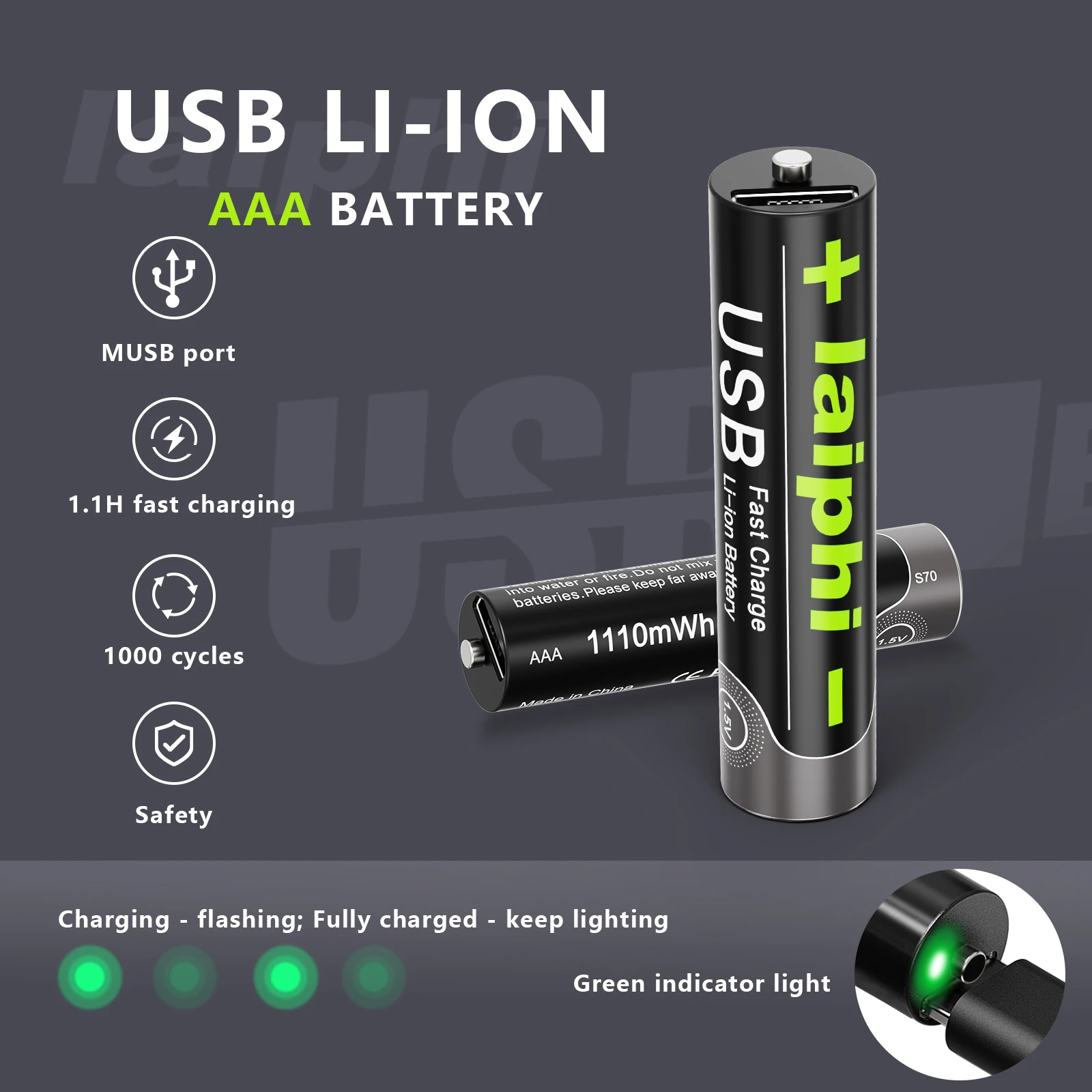 NEW  1.5V AAA 1110mwh li-polymer rechargeable Toys battery For camera,game, USB AAA battery