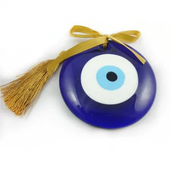 

1PC 7*7CM Blue Turkish Eye Jewelry glass Demon Eye Tassel ribbon Crafts Exorcism home car garden wall Pendants