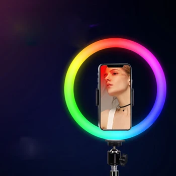 

10 Inch RGB Ring Light Colorful LED Photography Lamp 29 Lighting Modes Dimmable USB Powered with Mini Desktop Tripod Remote