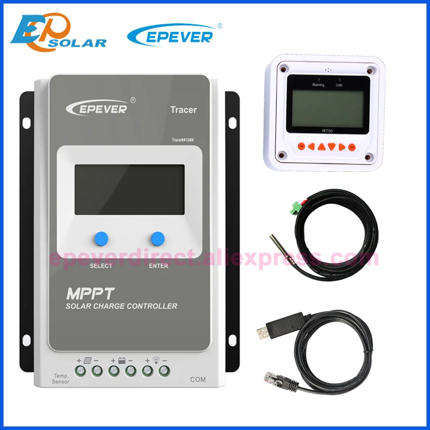 with MT50 USB Sensor Tracer 2210AN 2206AN EPEPEVER 20A MPPT Контроллер заряда 12 В 24 в ЖК-дисплей с MT50 метром ebox-WIFI-01 BLE USB или датчик температуры - Цвет: with MT50 USB Sensor