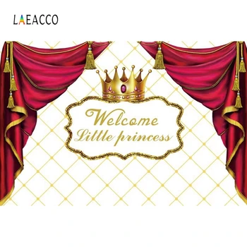 

Laeacco Red Curtain Crown Photography Backgrounds Customized Birthday Photo Backdrops Baby Shower Newborn Photophone Photozone