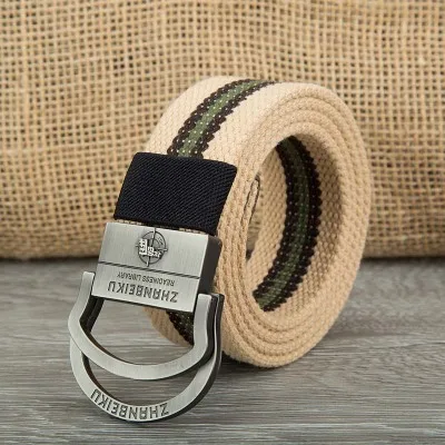 Men's Canvas Belt Double-ring Buckle Hickened Outdoor Plus Long Cloth Waistband 14Colors 110-150cm Length 4cm Width 