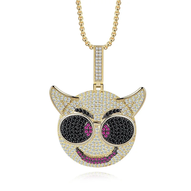 

Hip Hop Micro Paved AAA Cubic Zirconia Bling Ice Out Cool Little Devil Pendants Necklace for Men Rapper Jewelry Gold
