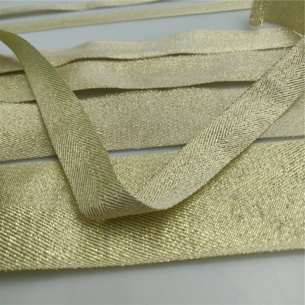 Gold Twill Polyester Ribbon Bias Binding Webbing 10-50mm Width For Diy Bag Craft Projects Gold/Silver Lurex Twill Tape