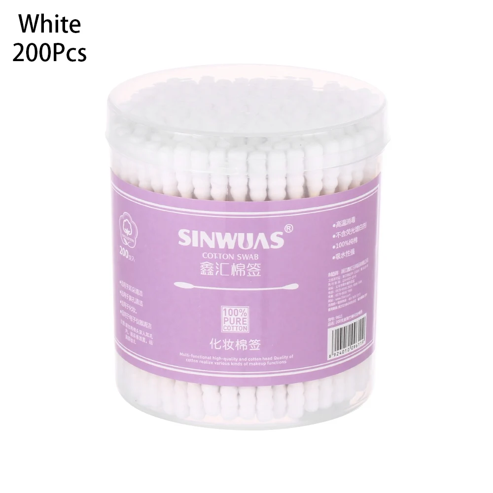 200 Pcs white 1 комплект одноразовые двойные головки хлопок Чистка ушей носа кончик палочки деревянные советы Аппликатор макияж чистые инструменты - Цвет: 200 Pcs white