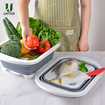 

UNTIOR Kitchen Chopping Block Folding Cutting Board with Colander Food Chopping Boards Washing Basket Drain Kitchen Organizer