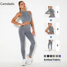 3 pçs conjuntos de yoga feminino sexy colete cintura alta calças de ginásio quadris elevador terno esportivo sem costura malha workout correndo roupas fitness senhora