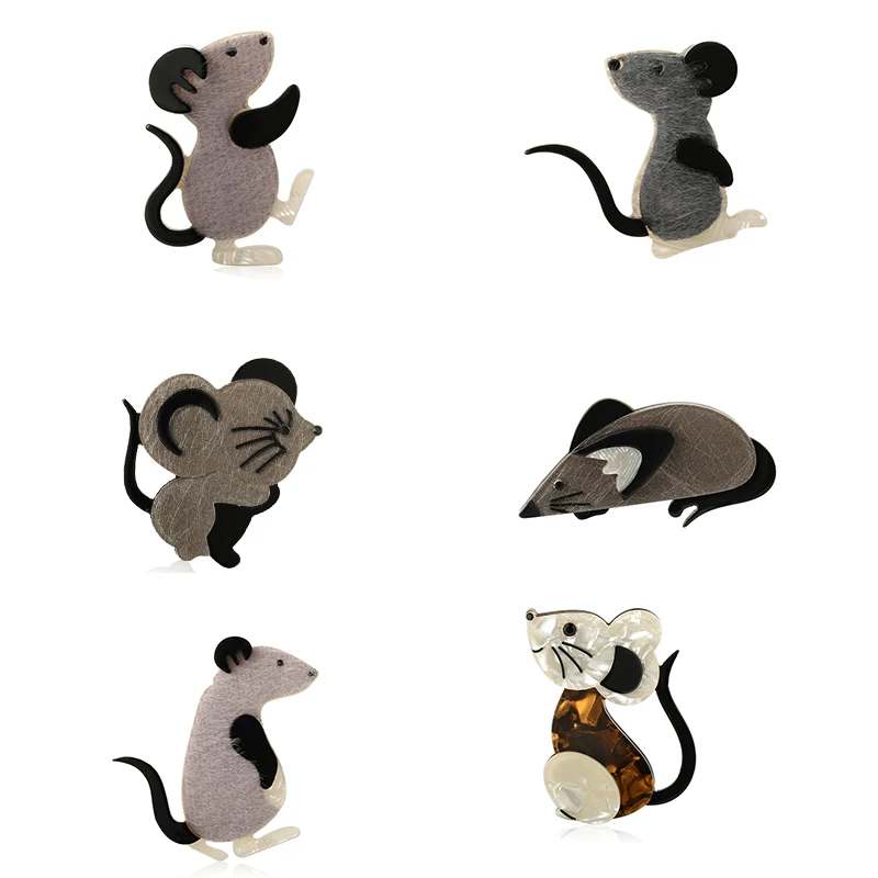 

Blucome Vivid Multi-Layer Acrylic Mouse Series Brooches Icon flannel Cartoon Black Animal Brooch Badge Hijab Pin New Year's Gift