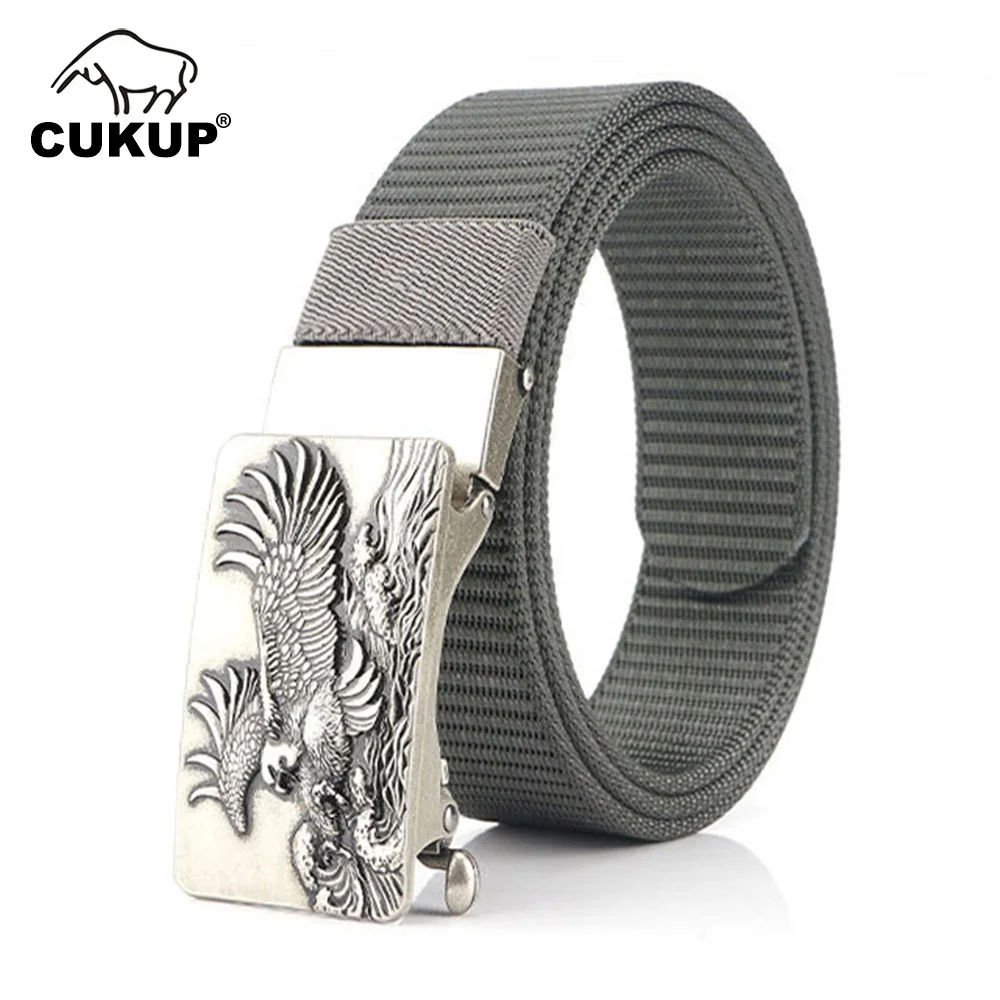 CUKUP Men's Quality Nylon Belts for Men Unique Design Anger Eagle Pattern Buckles Metal Belts 3.5cm Width Accessories CBCK168