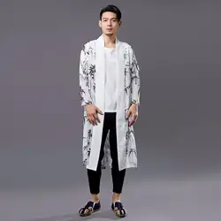 2019 летняя новая стильная длинная Мужская шифоновая блуза из бамбукового листа, китайская Ретро литература и легкая куртка в