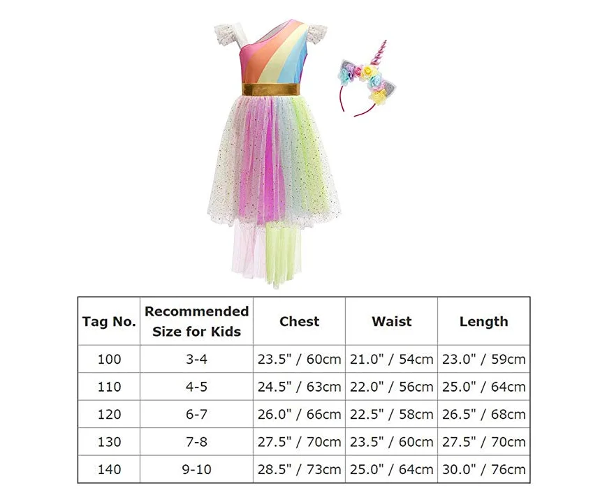 Платье для девочек с изображением единорога и повязкой на голову; Радужная юбка принцессы с изображением животных; детские подарки; карнавальные, вечерние, ролевые игры; Disfraz