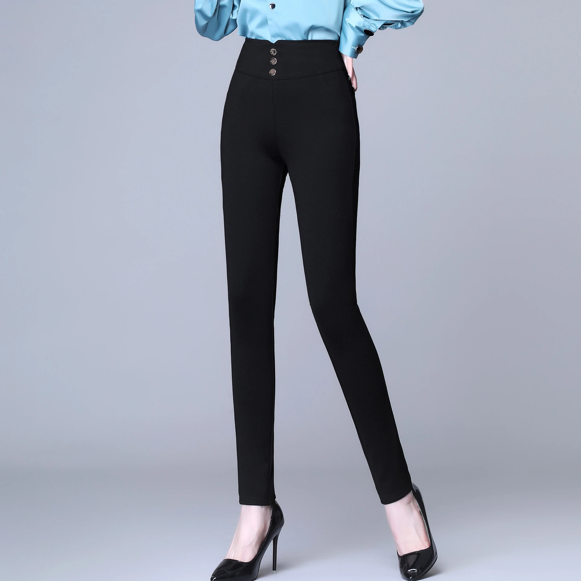 black pants 4XL Simple High Quality Plus Size Black Casual High Waist Trousers Women Spring Autumn New Elastic Waist Slim Hip Lifting Pants dickies pants