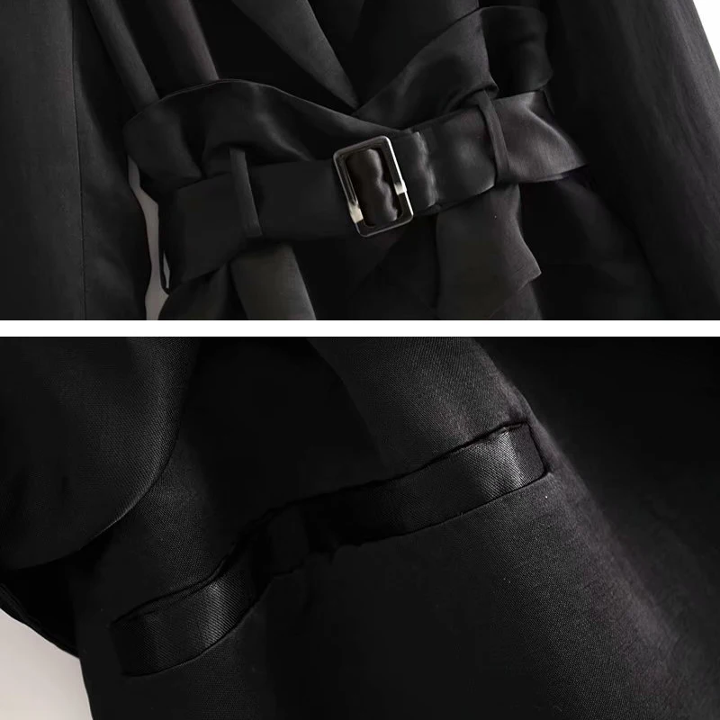 Женский черный блейзер с поясом, платье, осень, элегантный свободный женский пиджак с длинным рукавом, офисное Женское пальто, весна, шик 9O002