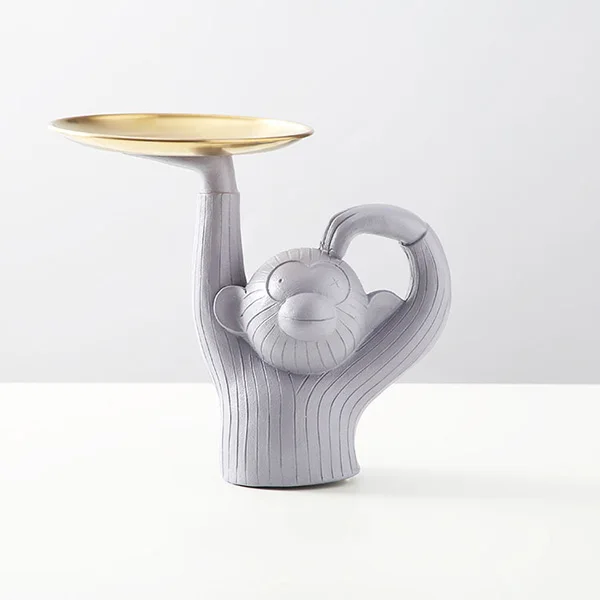 Gray Скандинавский Morandi обезьяна лоток для хранения статуя каучуковая фигурка современное искусство украшения для дома аксессуары фигурка - Цвет: Gray