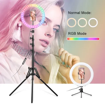 

10-inch RGB ring light video light dimmable LED Selfie live light USB ring light photography light with mobile phone stand tripo