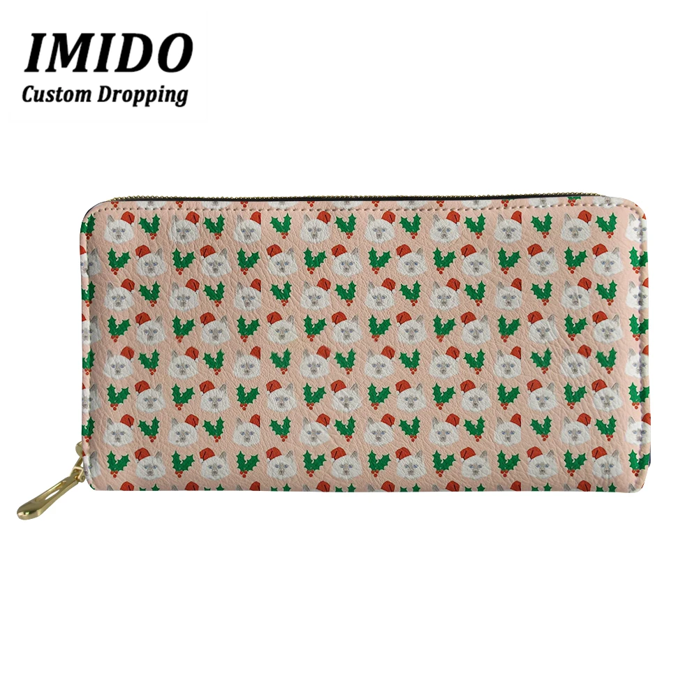 IMIDO, модные женские кошельки с рождественским рисунком кошки, многофункциональные кошельки на молнии, женский кошелек, сумка для мобильного телефона, кошелек, сумка для наличных - Цвет: WLL5037
