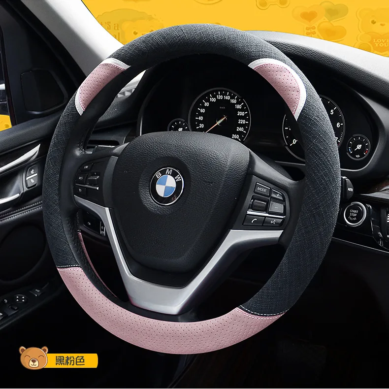 Универсальные автомобильные льняные крышки рулевого колеса защитные летние ручки панда крышки рулевого колеса автоматические накладки
