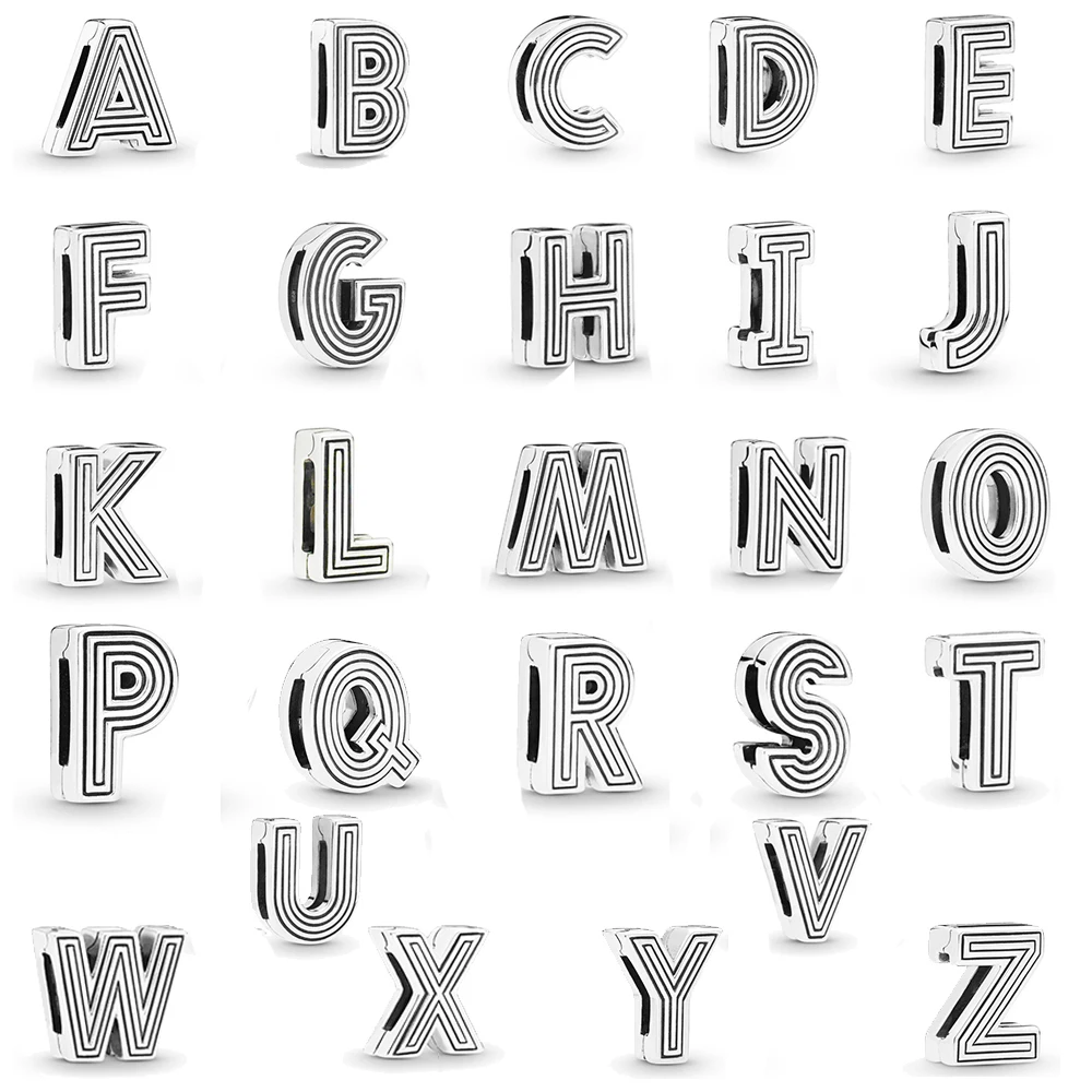 High Quality S925 Sterling Silver 26 Letters Fixed Charm Beads Suitable For Original Pandora Bracelet Diy Ladies Jewelry Gifts | Украшения