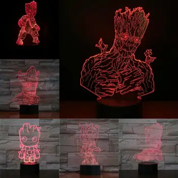 

Cartoon Groot 3D USB LED Bulb Lamp 7 Colors Night Light Home Bedroom Desk Modern Creative Lampa Acrylic Plate Touch Remote Base