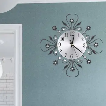 

European style iron diamond inlaid fashion wall clock bedroom room living quiet wall clock metal Y3L9