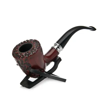 

1PC High Grade Durable Hand Carving Imitation Wooden PIpe Resin Smoking Herb Pipe Tobacco Pipes With Stents Gifts Box