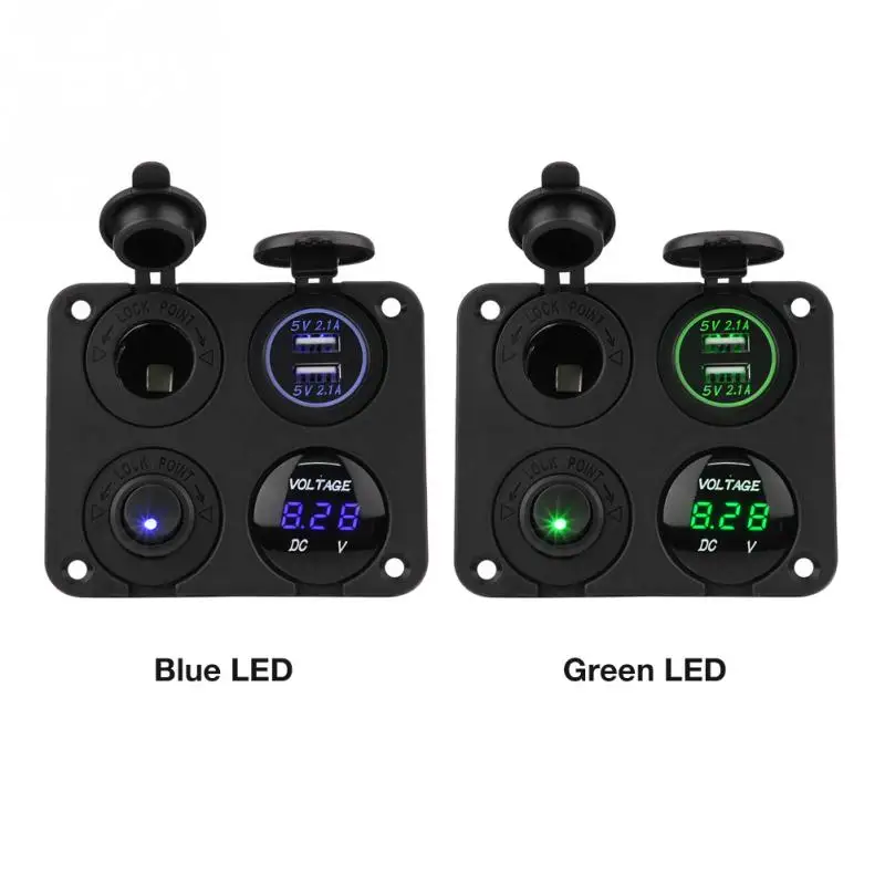 Dual USB Socket Charger LED Voltmeter 12V Power Outlet ON-OFF Toggle Switch Panel for Car Boat Marine RV Truck