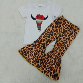 

Baby Clothing Red Bull Head Short Sleeve Top Leopard Flare Pants Set