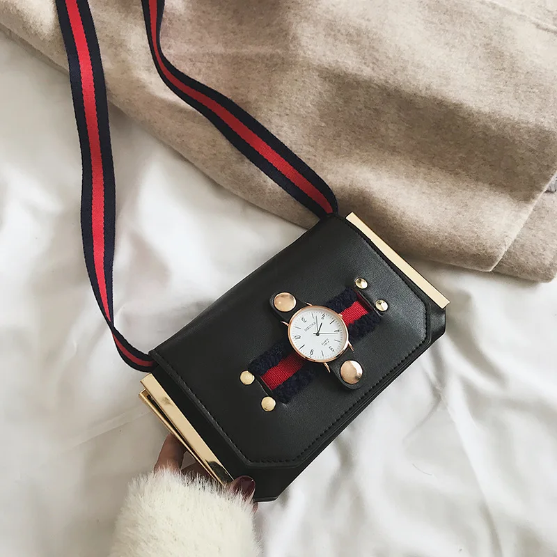 

2019 New Style Stereo Square Sling Bag Watch Decoration Stripes Single Love Oblique WOMEN'S Bag