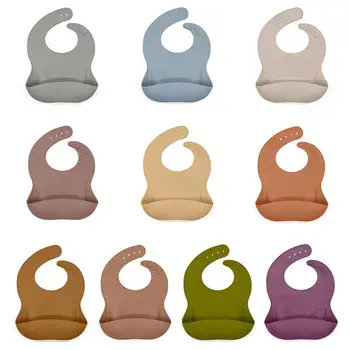 

Baby Soft Silicone Bib Infant Toddlers Solid Color Feeding Food Catcher Pocket