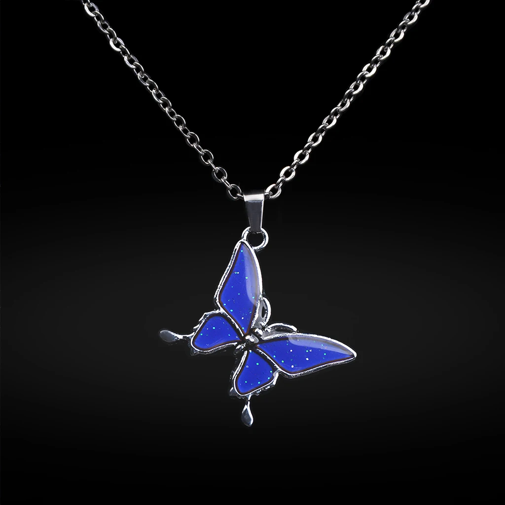 Fun Jewels Chain Pendant Color Change Mood Necklace Gift for Girls Personalized Butterfly Shaped Stainless Steel Necklace Charm