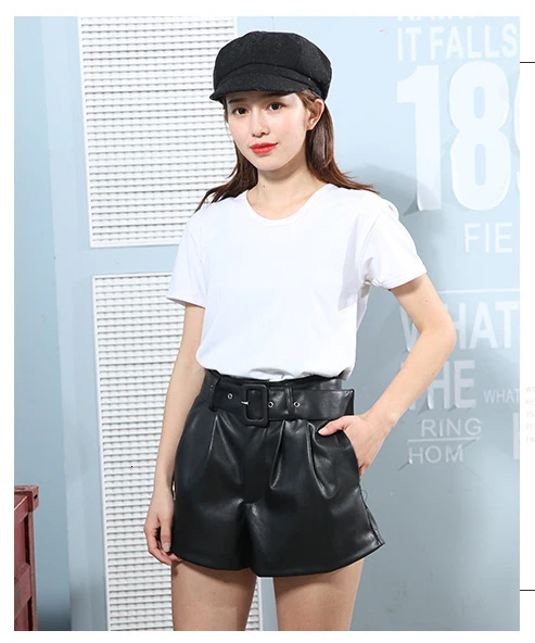 Gentillove Elegant High Waist Wide Leg PU Leather Shorts Casual Solid Loose Leather Shorts Ladies Cool Punk Faux Leather Shorts