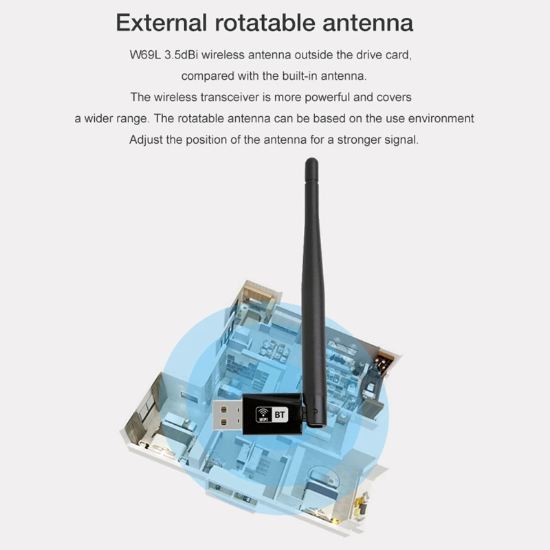 Zapo W69L Бесплатный диск Файл 5G Wifi Usb Bluetooth 4,0 адаптер беспроводной Ac 600 Мбит/с высоким коэффициентом усиления антенна сетевая карта для всех Windows