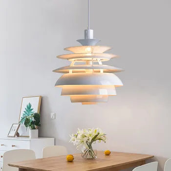 

Postmodern minimalist white aluminum single head pendant lamp Nordic creative pine cone design LED restaurant decor E27 lighting