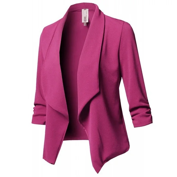Женские сплошные блейзеры, пальто-Кардиган с длинным рукавом, женские блейзеры и куртки с рюшами, асимметричный повседневный деловой костюм, верхняя одежда - Цвет: Rose