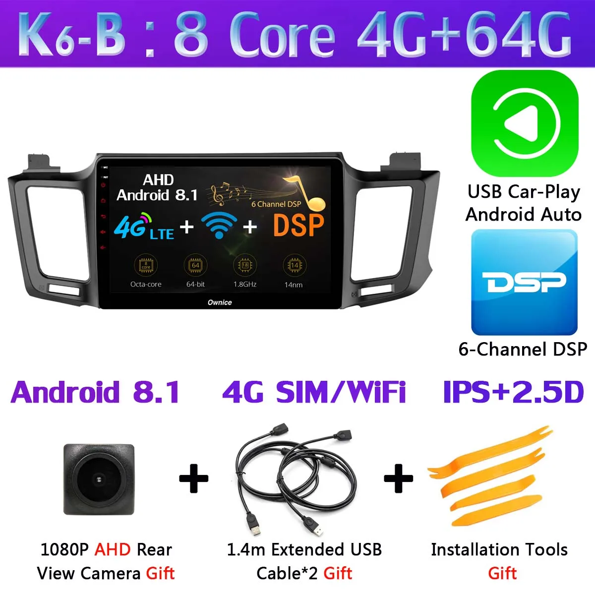 K6-B-CarPlay 360 ° Камера Android 9,0 4G+ 64G DSP CarPlay автомобильный мультимидийный Навигатор Радио плеер для Toyota RAV4 для Toyota Previa RAV 4 2013 - Цвет: K6-B-CarPlay