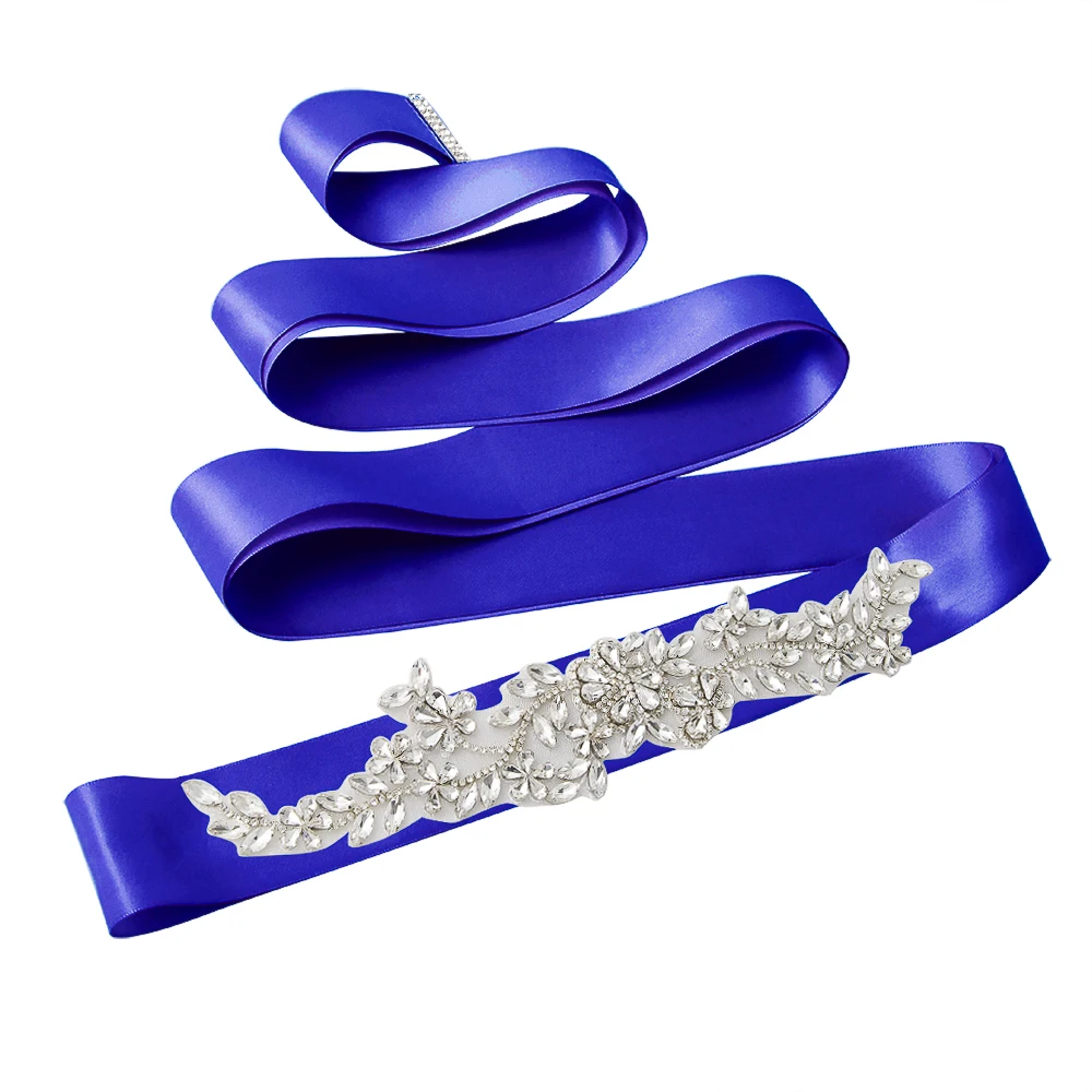 royal blue TRiXY S283 Rhinestones Wedding Belt Sash Silver Diamond Crystal Bridal Sashes Wedding Gown Wedding Accessories - Цвет: royal blue