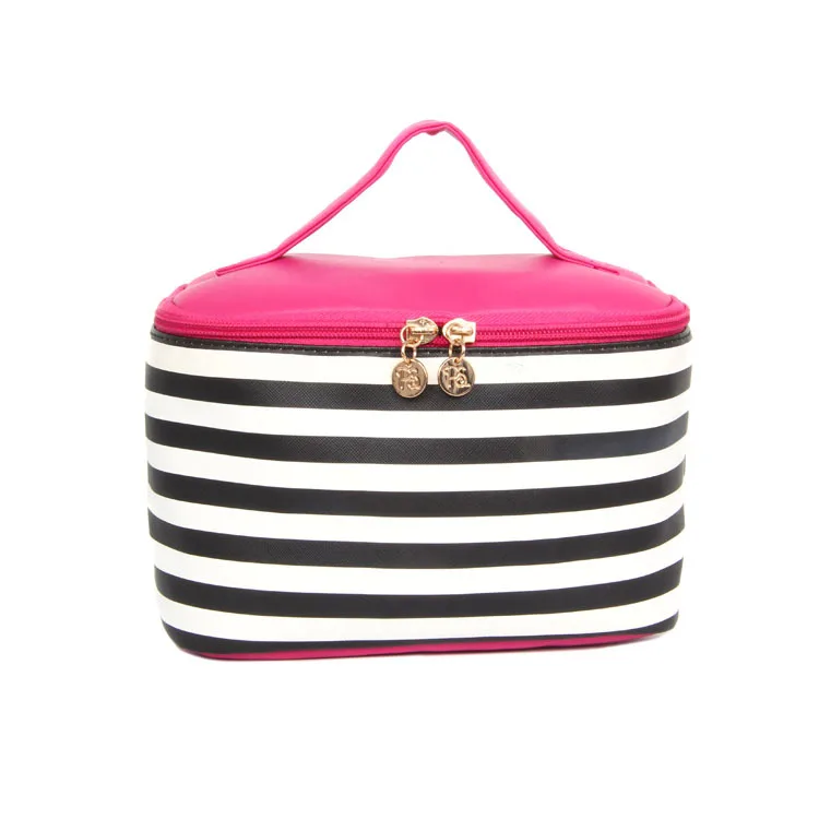 

Wj-coetic015 Cross Pattern PU Makeup Bag Stripes Printed Wash Bag 19.5 X11x13. 5 Cm