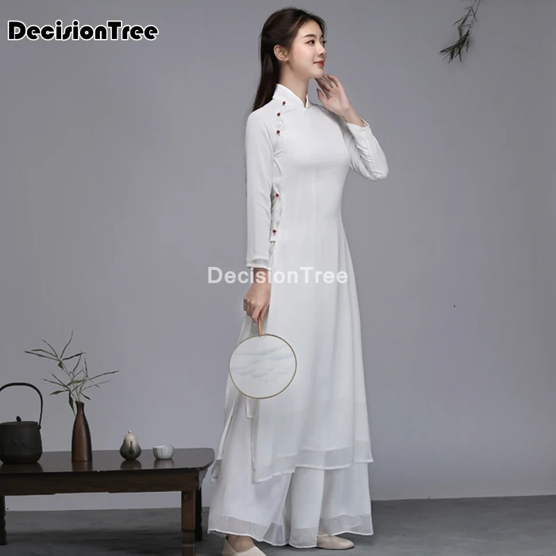 2021 китайское платье cheongsam qipao вечерние Восточное длинное чистый белый хлопок лен